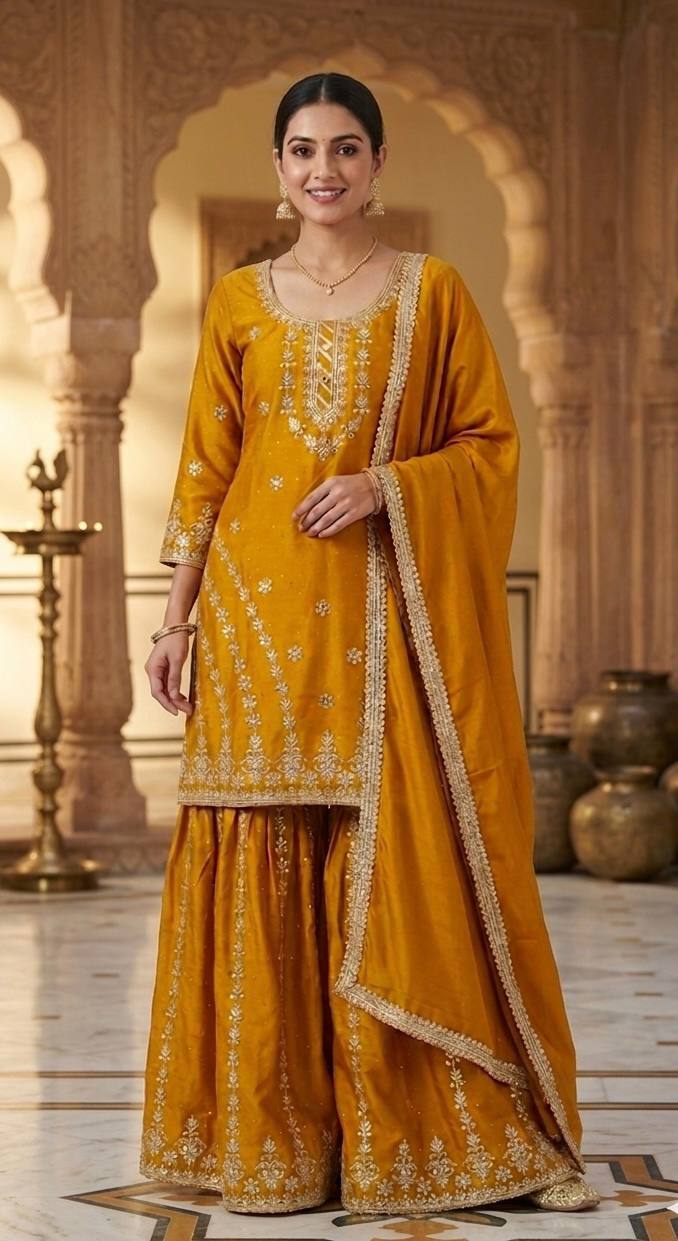 Bespoke Amber & Silver Haldi Ensemble